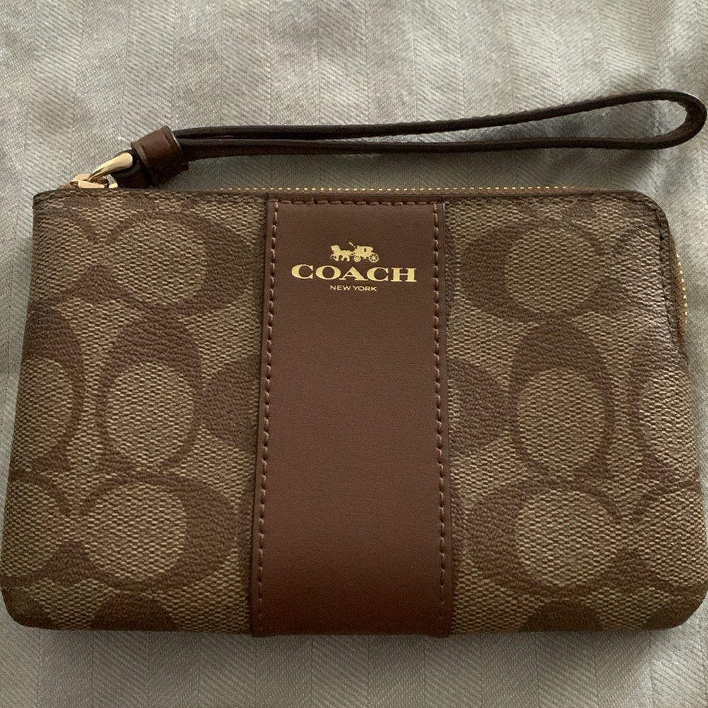 COACH Corner Zip Wristlet In Signature Canvas